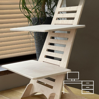 Bureau réglable en contreplaqué avec deux étagères